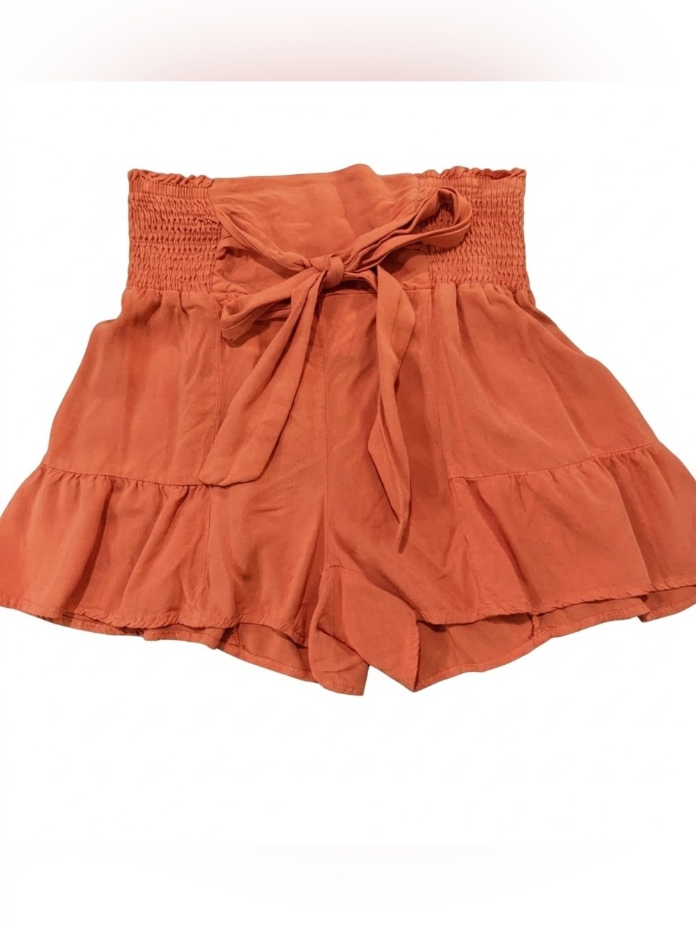 BOHO Terracotta High-Waisted Rayon Shorts with Tie, Size M